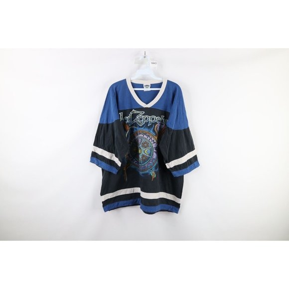 Vintage 90s Winterland XL Distressed Led Zeppelin Spell Out Hockey Jersey Shirt - Picture 1 of 14